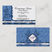 Cartes de visite bleus élégants de broderie de Med (Devant / Derrière)