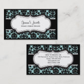 Cartes de visite bleus élégants de damassé (Devant / Derrière)