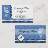 Cartes de visite bleus élégants de rose blanc de (Devant / Derrière)