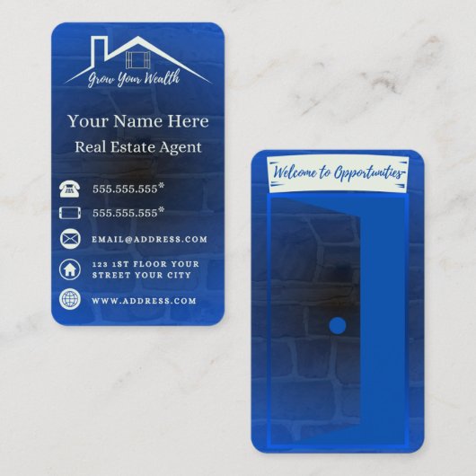 Cartes de visite Blue Elegant Pour Agents Immobili (Devant / Derrière)