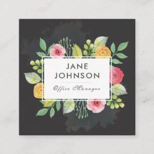 Cartes de visite carrés floraux 4 d'aquarelle