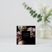 Cartes de visite carrés floraux modernes de noir (Debout devant)