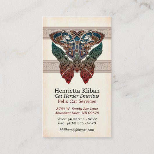Cartes de visite celtiques de conception de chats (Devant)