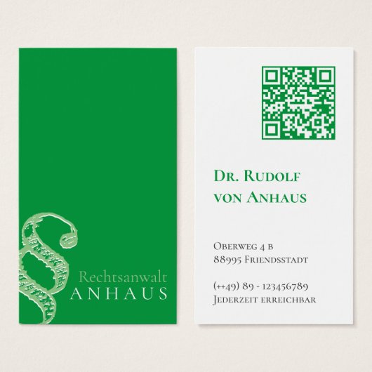 Cartes de visite code QR avocat Green White (Devant & derrière)