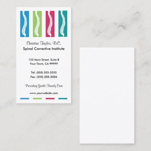 Cartes de visite colorés de chiropractie (Devant / Derrière)