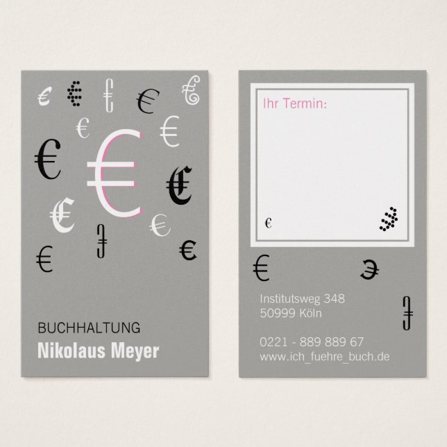Cartes de visite comptabilité rose (Devant & derrière)