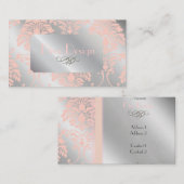 Cartes de visite Damas, ton argent rose pâle (Devant / Derrière)