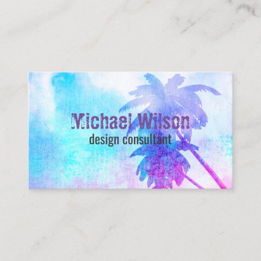 cartes de visite d'aquarelle de palmier tropical (Devant)