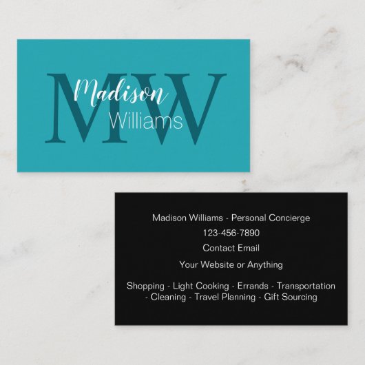 Cartes de visite d'assistant personnel à monogramm (Devant / Derrière)