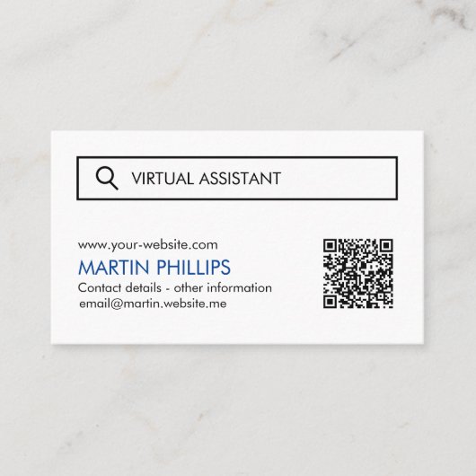 Cartes de visite d'Assistant virtuel avec code QR (Devant)