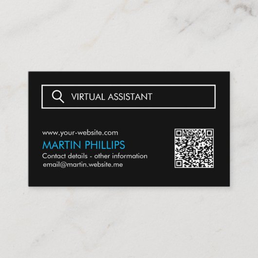 Cartes de visite d'Assistant virtuel avec code QR (Devant)