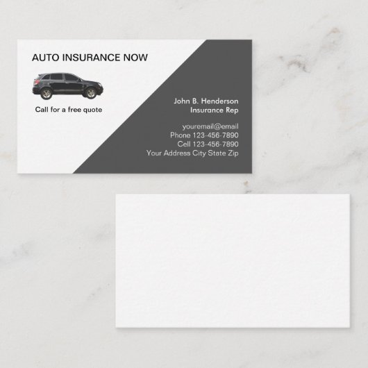 Cartes de visite d'assurance automobile (Devant / Derrière)