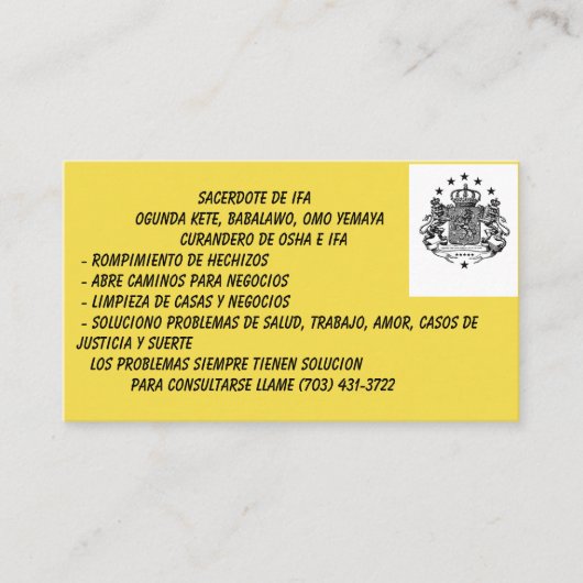Cartes de visite de Babalawo (Devant)
