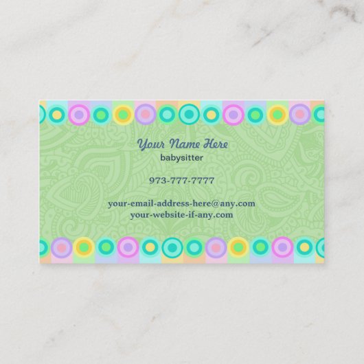 Cartes de visite de babysitter (Dos)