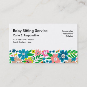 Cartes de visite de babysitting décorées dans un s