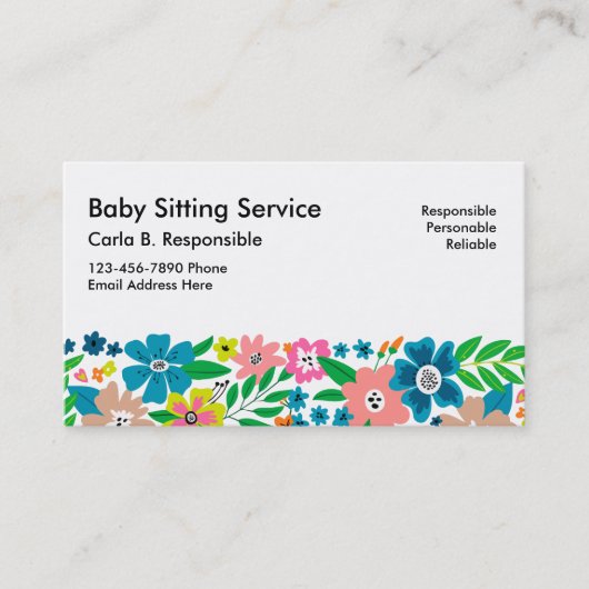 Cartes de visite de babysitting décorées dans un s (Devant)