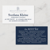 Cartes de visite de Beautycounter, jamais les (Devant / Derrière)