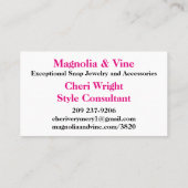 Cartes de visite de bijoux (Dos)