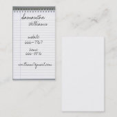 Cartes de visite de bloc-notes de carnet de notes (Devant / Derrière)