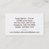 Cartes de visite de boulangerie (Dos)