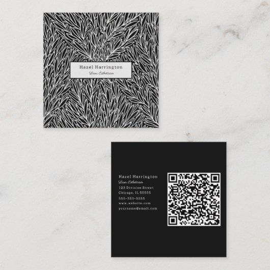 Cartes de visite de Carré de code QR Abstrait noir (Devant / Derrière)