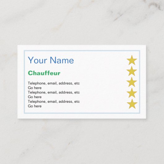 Cartes de visite de chauffeur "de découverte (Dos)