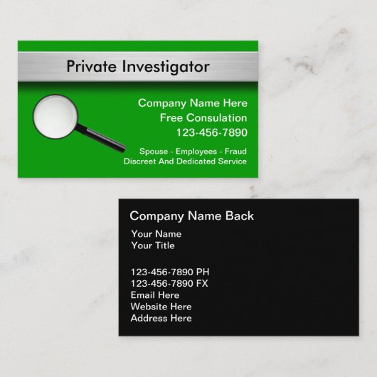 Cartes de visite de chercheur privé (Devant / Derrière)