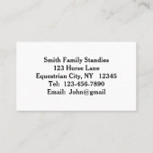 Cartes de visite de chevaux de Trot standard (Dos)