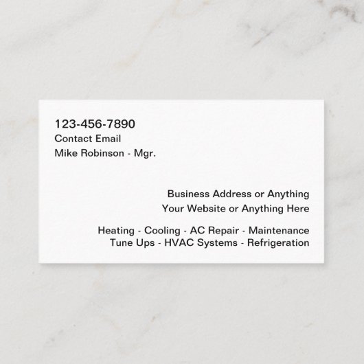 Cartes de visite de climatisation à froid (Dos)