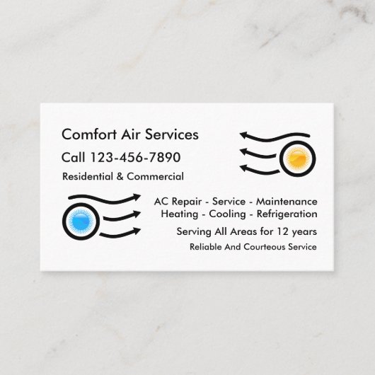 Cartes de visite de climatisation simple (Devant)