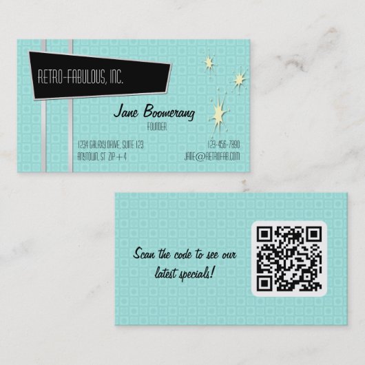 Cartes de visite de code QR rétro-fabuleux (Devant / Derrière)