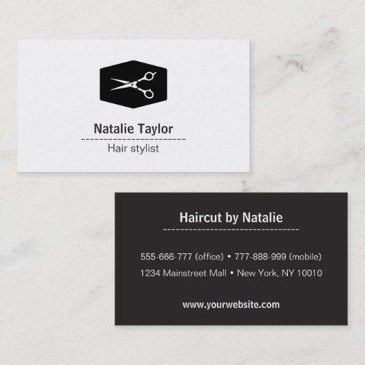 Cartes de visite de coiffeur aux ciseaux noir et b (Devant / Derrière)