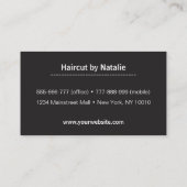 Cartes de visite de coiffeur aux ciseaux noir et b (Dos)