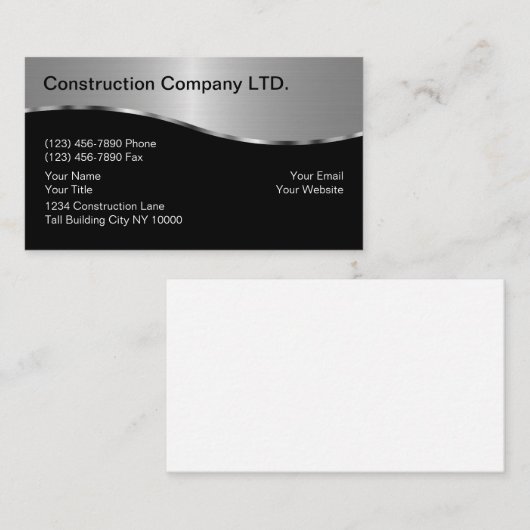 Cartes de visite de construction (Devant / Derrière)