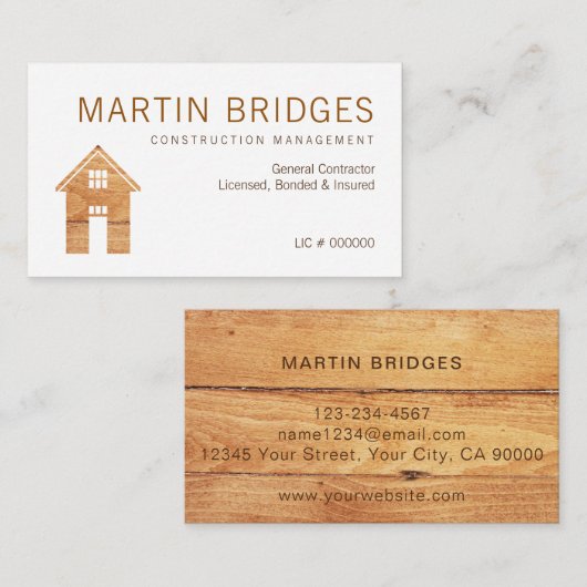 Cartes de visite de construction générale en bois  (Devant / Derrière)