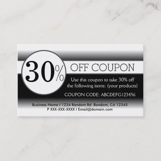Cartes de visite de coupon simple noir blanc (Devant)