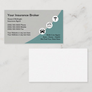 Cartes de visite de courtier moderne en assurance