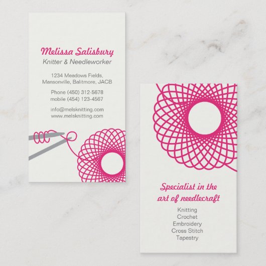 Cartes de visite de couture de tricot (Devant / Derrière)