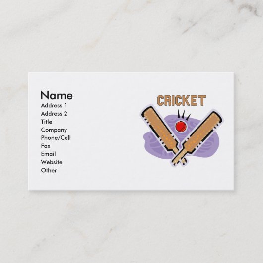 Cartes de visite de cricket (Devant)