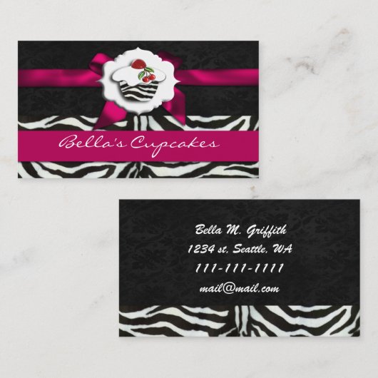 cartes de visite de cupcake chic rose (Devant / Derrière)