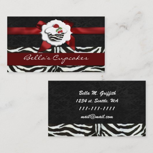cartes de visite de cupcake rouge chic (Devant / Derrière)