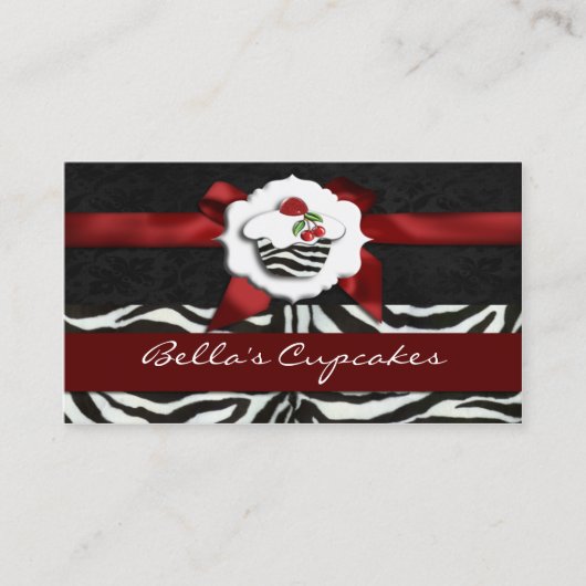 cartes de visite de cupcake rouge chic (Devant)