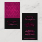 Cartes de visite de dentelle noir rose chaud (Devant / Derrière)