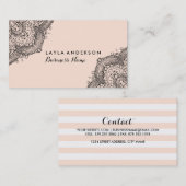 Cartes de visite de design de henné rose et noir (Devant / Derrière)