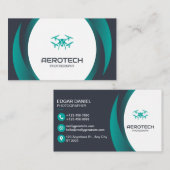 Cartes de visite de drones Bleu Noir moderne (Devant / Derrière)