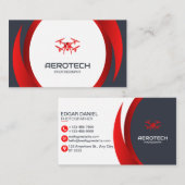 Cartes de visite de drones rouge noir moderne (Devant / Derrière)