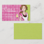 Cartes de visite de fille de petit gâteau de brune (Devant / Derrière)