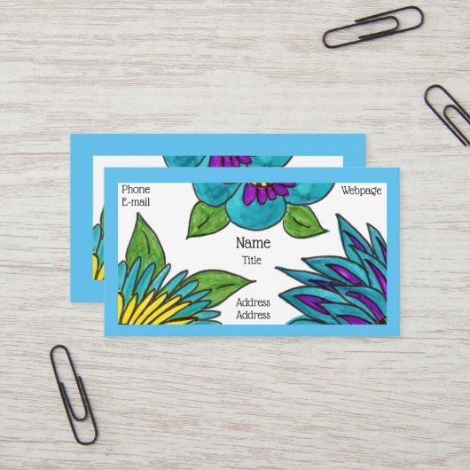 Cartes de visite de fleurs bleues (Devant/Arrière en situation)