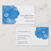 Cartes de visite de fleurs d'aquarelle bleu (Devant / Derrière)