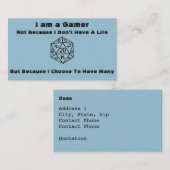 Cartes de visite de Gamer (Devant / Derrière)